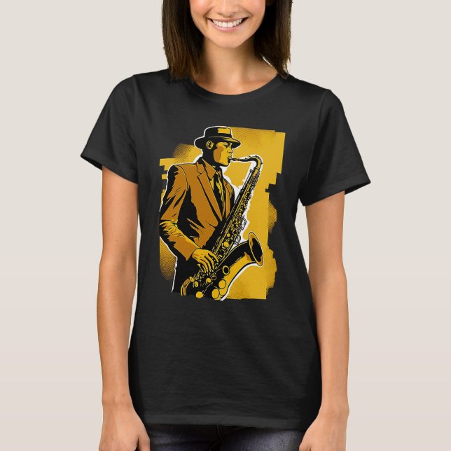 1920s Deco Era Jazz Musician Saxophone Player T-Shirt (Front)