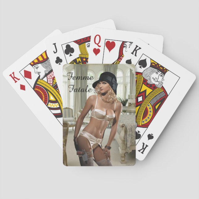 1920's Femme Fatale Diva - Smoking and Guns Playing Cards (Back)