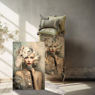 1920's Flapper Beauty, and Hummingbird, decoupage Tissue Paper