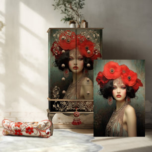 1920's Flapper Beauty, Poppies Portrait Art Tissue Paper