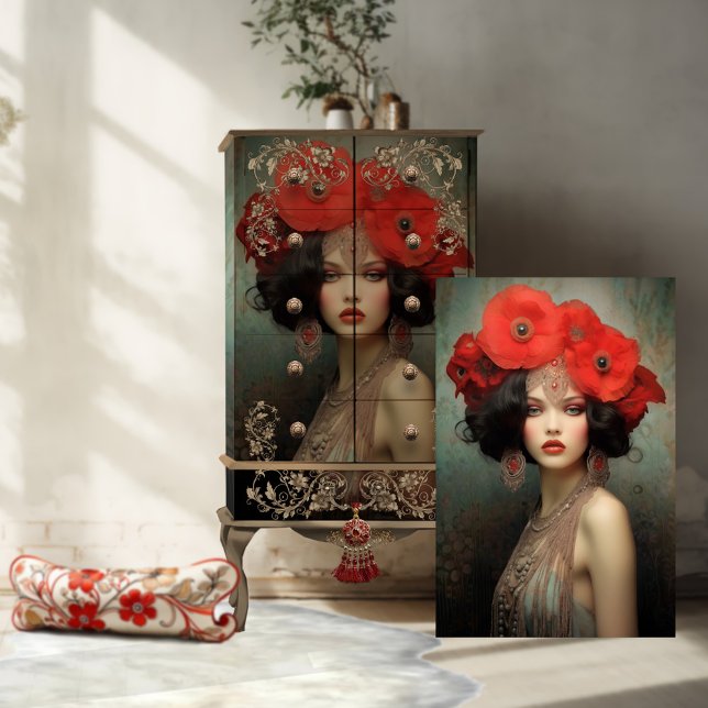 1920's Flapper Beauty, Poppies Portrait Art Tissue Paper (Creator Uploaded)