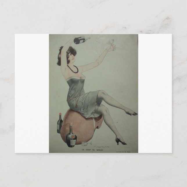 1920s Flapper Champagne Girl Postcard (Front)