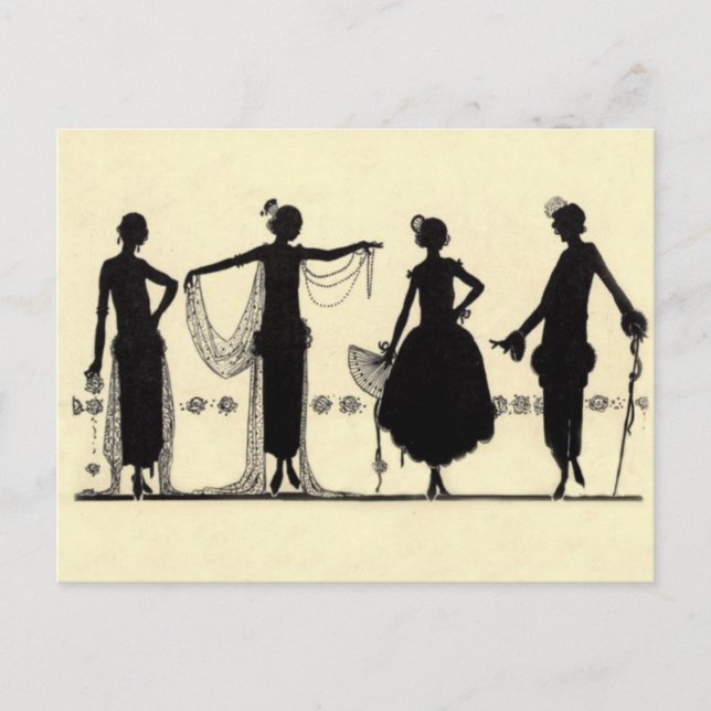 1920's Flapper Fashion Silhouette Postcard (Front)