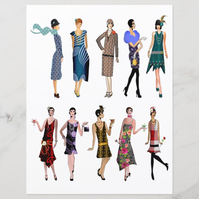 1920s Flappers Paper Dolls Scrapbook Paper (Front)