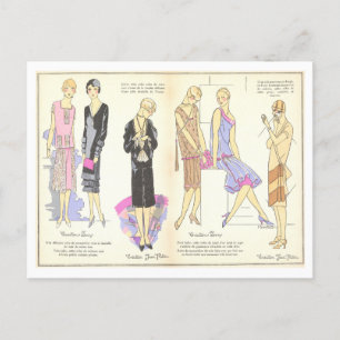 1920s French Fashion Plate for Dresses Postcard