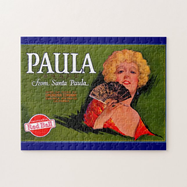 1920s fruit crate label Paula from Santa Paula Jigsaw Puzzle (Horizontal)