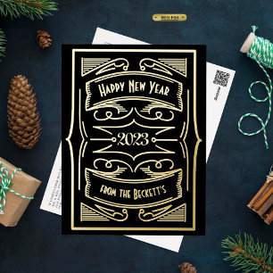 1920'S Gatsby Typography New Year Real Foil Holiday Postcard
