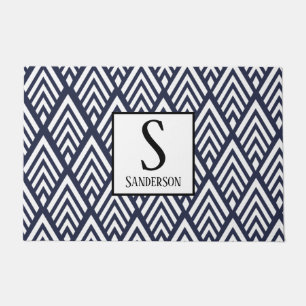 1920s Geometric White Deco Arrows   Personalised Doormat