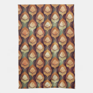 1920s Gold Teal Art Deco Fan Pattern Tea Towel
