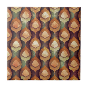 1920s Gold Teal Art Deco Fan Pattern Tile