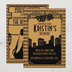 1920's Golden, Art Deco Party Invitations