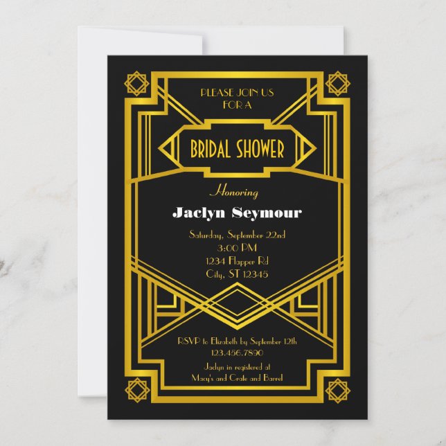 1920s Hollywood Style Bridal Shower Invitation (Front)