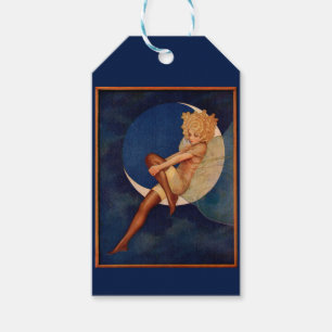 1920s hosiery ad beautiful woman on the moon gift tags