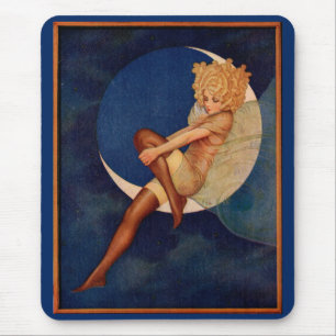 1920s hosiery ad beautiful woman on the moon mouse pad