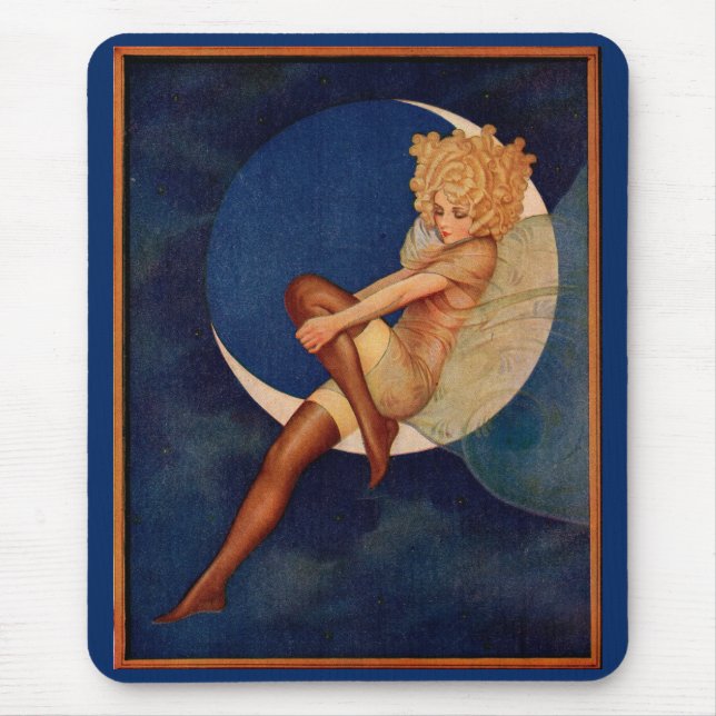 1920s hosiery ad beautiful woman on the moon mouse pad (Front)