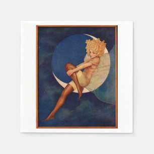 1920s hosiery ad beautiful woman on the moon napkin