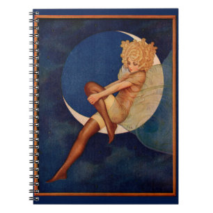 1920s hosiery ad beautiful woman on the moon spiral notebook