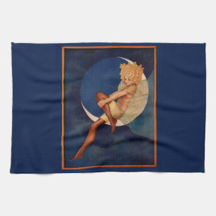 1920s hosiery ad beautiful woman on the moon tea towel