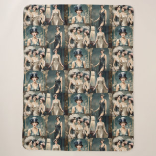 1920s Ladies Fashion Photo Collage, Sherpa Blanket