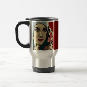 1920s Lady in a Blue Hat Burgundy Travel Mug