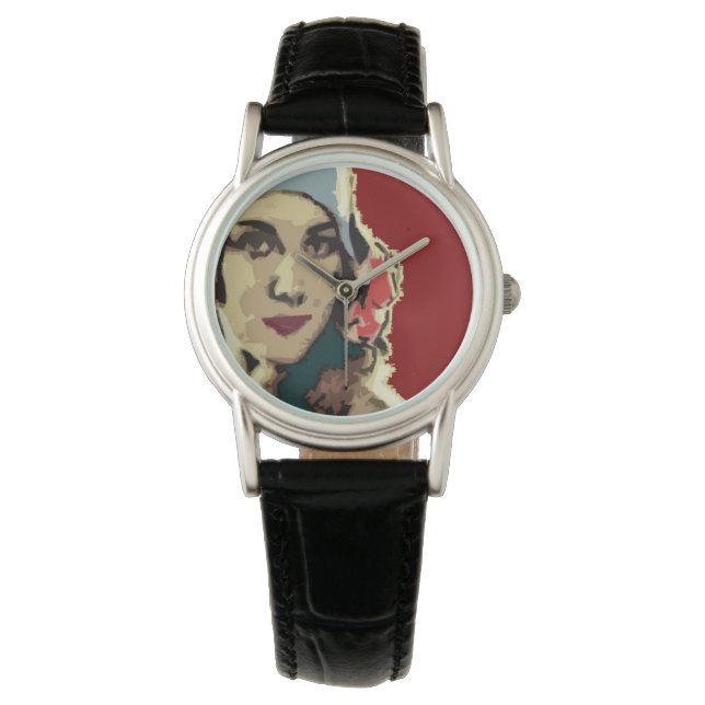 1920s Lady in a Blue Hat Pop Art Watch (Front)
