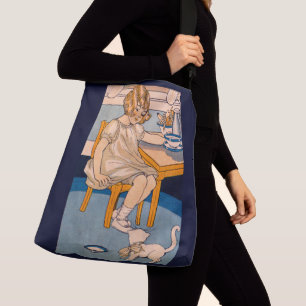 1920s little girl and her little white cat crossbody bag