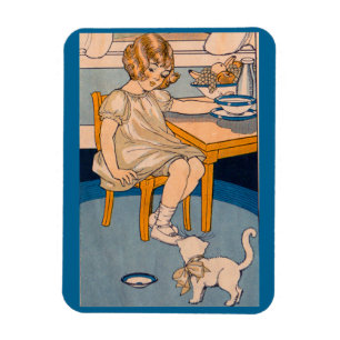 1920s little girl and her little white cat magnet