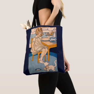 1920s little girl and her little white cat tote bag