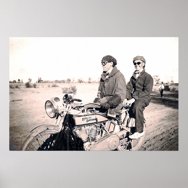 1920's Men Riding Motorcycle Poster (Front)