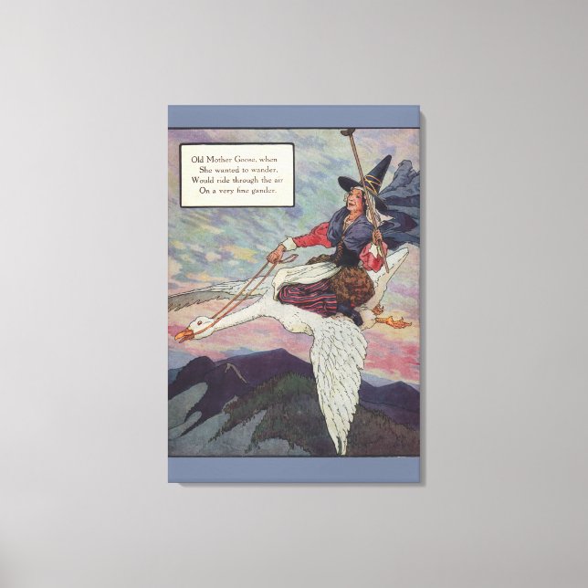 1920s Mother Goose riding her giant goose Canvas Print (Front)