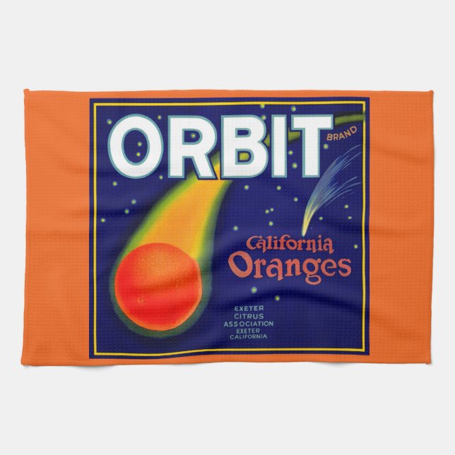 1920s Orbit Oranges fruit crate label print Tea Towel (Horizontal)