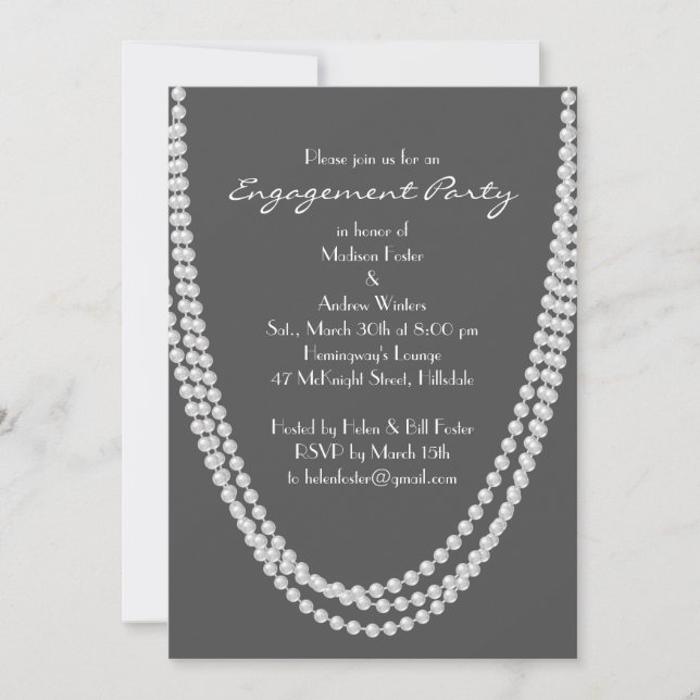 1920's Pearl Engagement Party Invitation - grey (Front)