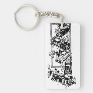 1920s people car show art illustration key ring