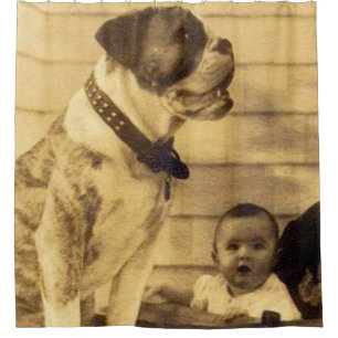 1920s pitbull guards baby shower curtain
