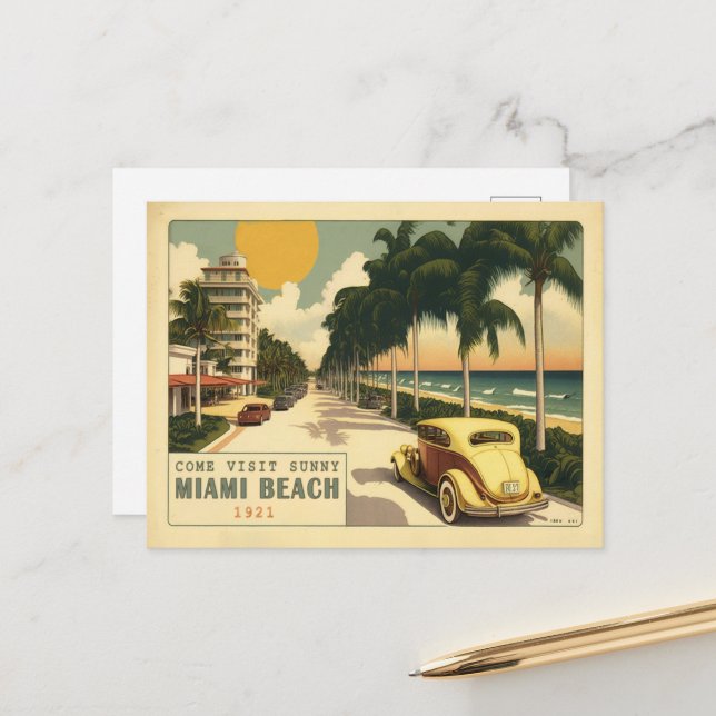 1920s Retro Miami Beach Ocean Drive Postcard (Front/Back In Situ)