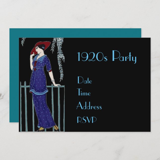 1920s roaring 20s Gatsby  costume party Invitation (Front/Back)