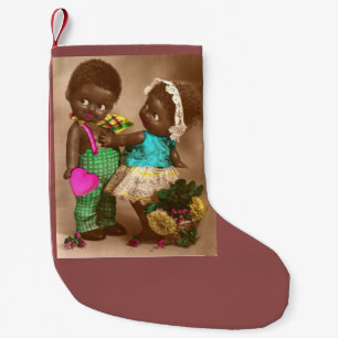 1920s RPPC adorable black dolls in love Small Christmas Stocking