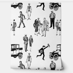 1920s skeleton toile flappers antique sinister wallpaper