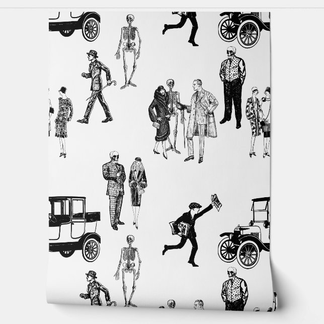 1920s skeleton toile flappers antique sinister wallpaper (Unrolling)
