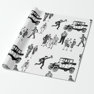 1920s skeleton toile flappers antique sinister wrapping paper