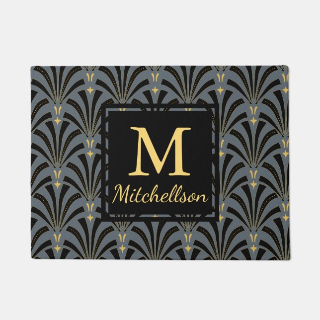 1920s Sophisticated Fans Pattern - Family Name Doormat (Front)