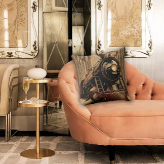 1920's Steam Train in the City Cushion