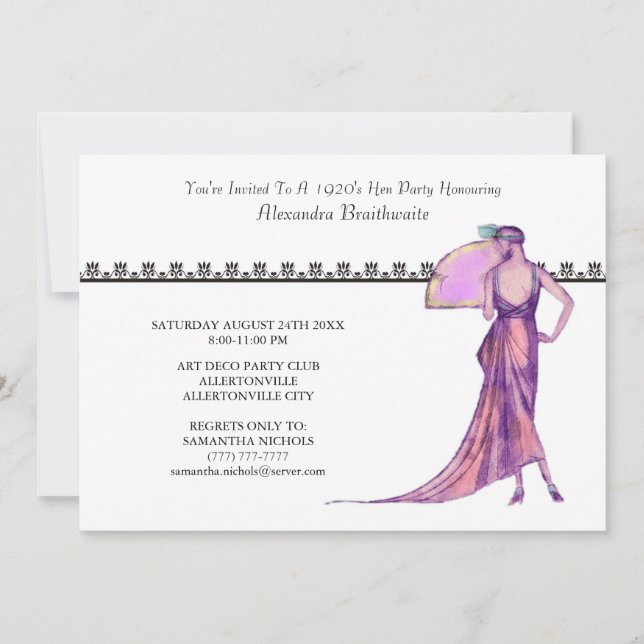 1920's Theme Hen Party Invitation (Front)