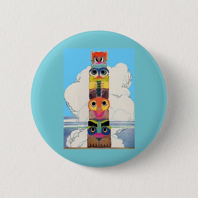1920s totem pole 6 cm round badge (Front)