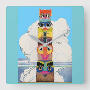 1920s totem pole square wall clock