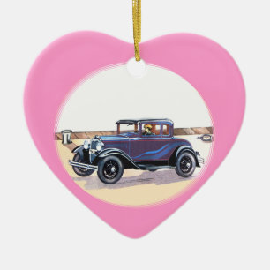 1920s Vintage Automobile Romantic Pink Heart Ceramic Tree Decoration