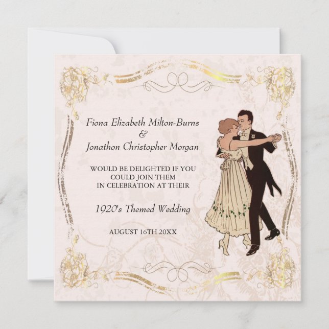 1920's Vintage Dancing Couple Wedding Invitation (Front)