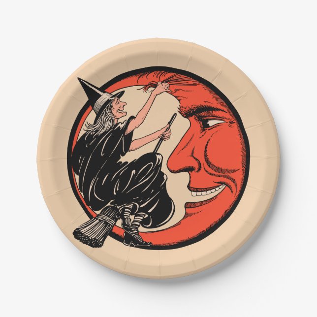 1920s Vintage Halloween Witch Paper Plate (Front)
