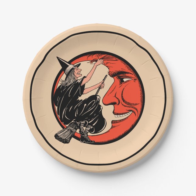 1920s Vintage Halloween Witch Paper Plate (Front)