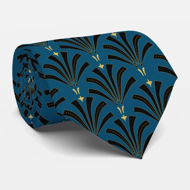 1920s Vintage Roaring Twenties Palmettos Blue Tie (Rolled)